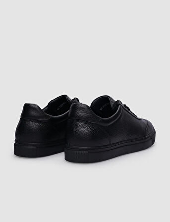 %100 Hakiki Deri Siyah Bağcıklı Erkek Sneaker