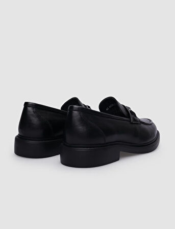 %100 Hakiki Deri Siyah Tokalı Erkek Loafer