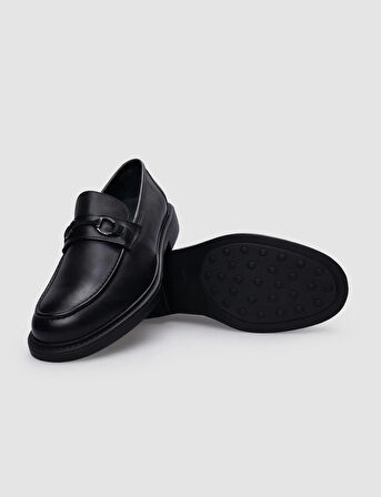 %100 Hakiki Deri Siyah Tokalı Erkek Loafer
