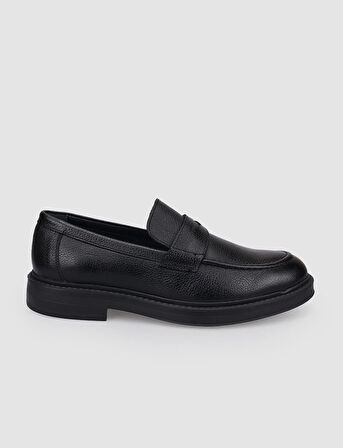%100 Hakiki Deri Siyah Kemer Detaylı Erkek Loafer