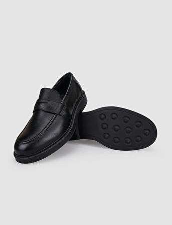 %100 Hakiki Deri Siyah Kemer Detaylı Erkek Loafer