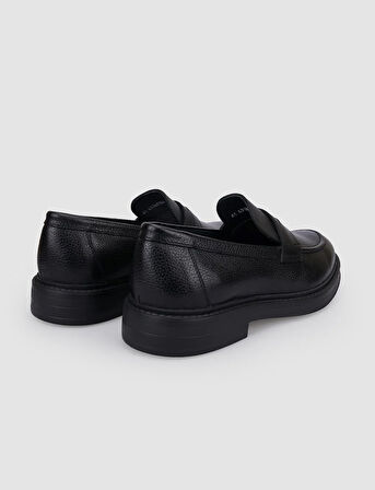 %100 Hakiki Deri Siyah Kemer Detaylı Erkek Loafer