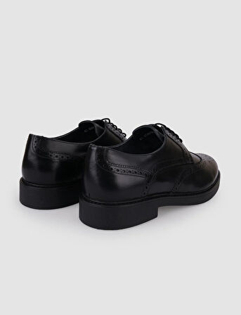 %100 Hakiki Deri Siyah Bağcıklı Erkek Günlük Ayakkabı