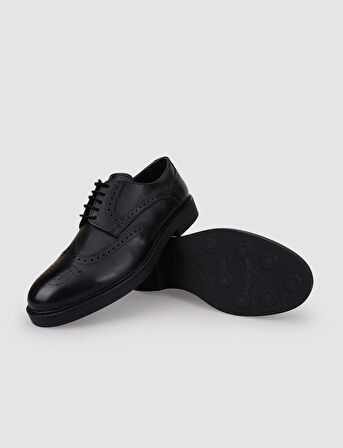 %100 Hakiki Deri Siyah Bağcıklı Erkek Günlük Ayakkabı