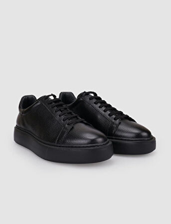 %100 Hakiki Deri Siyah Bağcıklı Erkek Spor Ayakkabı