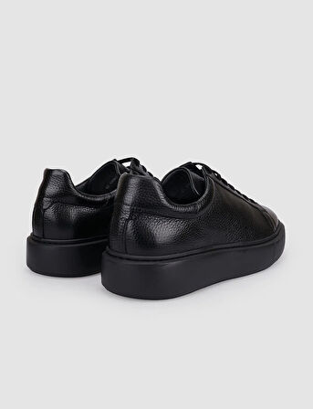 %100 Hakiki Deri Siyah Bağcıklı Erkek Spor Ayakkabı