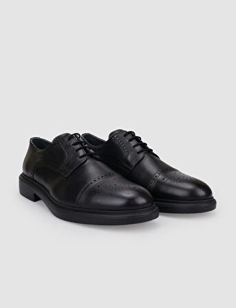 %100 Hakiki Deri Siyah Bağcıklı Erkek Günlük Ayakkabı