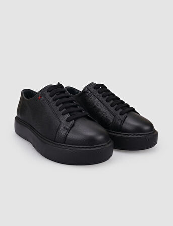 %100 Hakiki Deri Siyah Bağcıklı Kadın Spor Ayakkabı