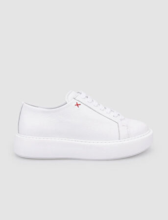 %100 Hakiki Deri Beyaz Bağcıklı Kadın Spor Ayakkabı
