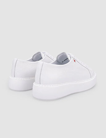 %100 Hakiki Deri Beyaz Bağcıklı Kadın Spor Ayakkabı