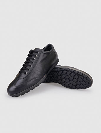 %100 Hakiki Deri Siyah Bağcıklı Erkek Günlük Ayakkabı