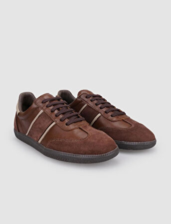 %100 Hakiki Deri Kahverengi Bağcıklı Kadın Sneaker