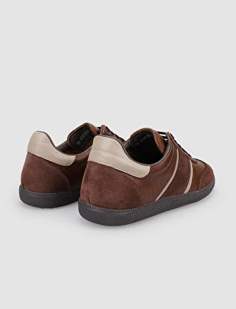 %100 Hakiki Deri Kahverengi Bağcıklı Kadın Sneaker