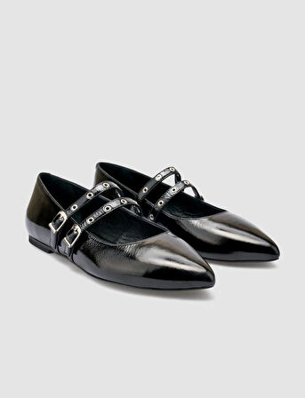 %100 Hakiki Deri Siyah Rugan Kadın Babet