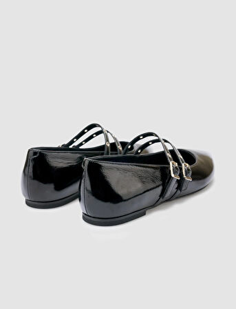 %100 Hakiki Deri Siyah Rugan Kadın Babet