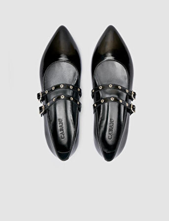 %100 Hakiki Deri Siyah Rugan Kadın Babet