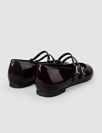 %100 Hakiki Deri Bordo Rugan Kadın Babet