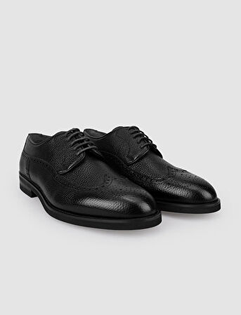 %100 Hakiki Deri Siyah Bağcıklı Erkek Klasik Ayakkabı