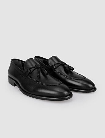 %100 Hakiki Deri Siyah Fiyonk Detaylı Erkek Klasik Ayakkabı