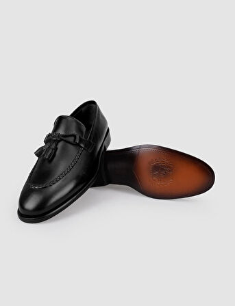%100 Hakiki Deri Siyah Fiyonk Detaylı Erkek Klasik Ayakkabı