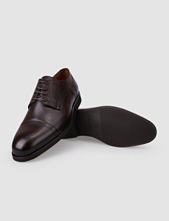 %100 Hakiki Deri Kahverengi Bağcıklı Erkek Klasik Ayakkabı