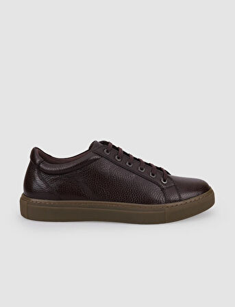 %100 Hakiki Deri Kahverengi Bağcıklı Erkek Sneaker