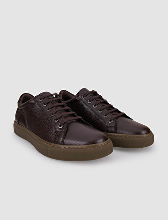 %100 Hakiki Deri Kahverengi Bağcıklı Erkek Sneaker