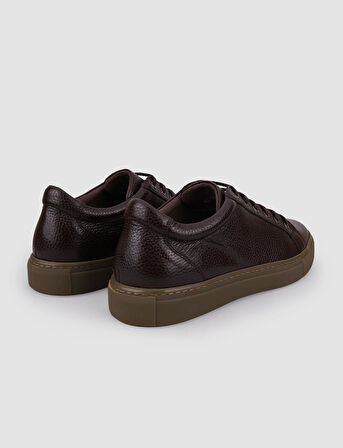 %100 Hakiki Deri Kahverengi Bağcıklı Erkek Sneaker