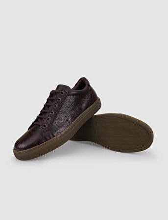 %100 Hakiki Deri Kahverengi Bağcıklı Erkek Sneaker