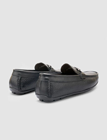 %100 Hakiki Deri Siyah Tokalı Erkek Loafer