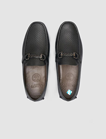 %100 Hakiki Deri Siyah Tokalı Erkek Loafer