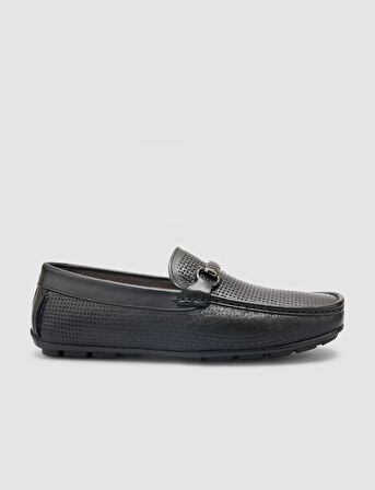 %100 Hakiki Deri Siyah Tokalı Erkek Loafer