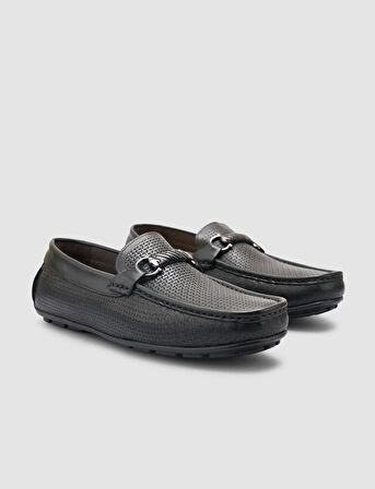 %100 Hakiki Deri Siyah Tokalı Erkek Loafer