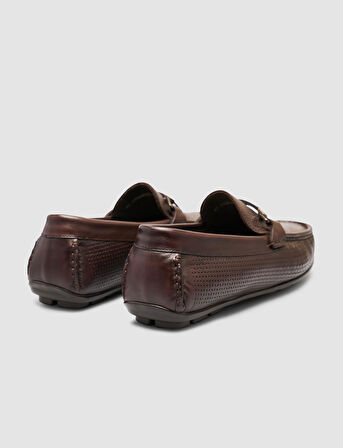 %100 Hakiki Deri Kahverengi Tokalı Erkek Loafer