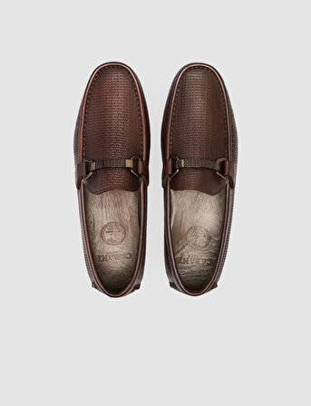 %100 Hakiki Deri Kahverengi Tokalı Erkek Loafer