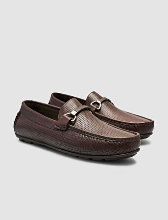 %100 Hakiki Deri Kahverengi Tokalı Erkek Loafer