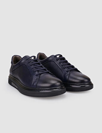 %100 Hakiki Deri Lacivert Bağcıklı Erkek Spor Ayakkabı