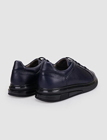 %100 Hakiki Deri Lacivert Bağcıklı Erkek Spor Ayakkabı