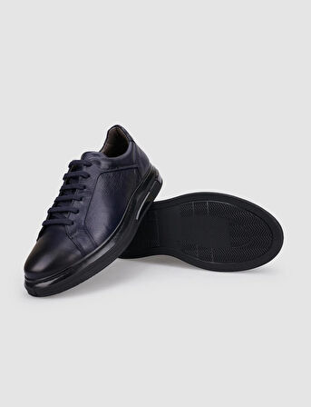 %100 Hakiki Deri Lacivert Bağcıklı Erkek Spor Ayakkabı