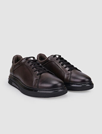 %100 Hakiki Deri Kahverengi Bağcıklı Erkek Spor Ayakkabı