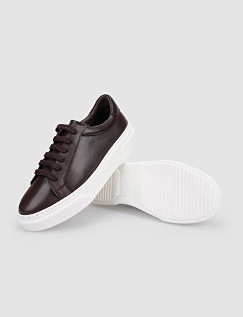 %100 Hakiki Deri Kahverengi Bağcıklı Kadın Ayakkabı