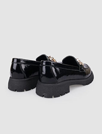 %100 Hakiki Deri Siyah Rugan Tokalı Kadın Günlük Ayakkabı