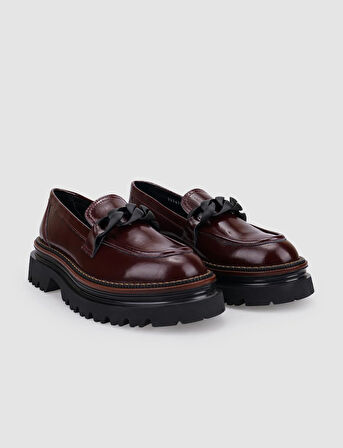 %100 Hakiki Deri Bordo Rugan Toka Detaylı Kadın Günlük Ayakkabı