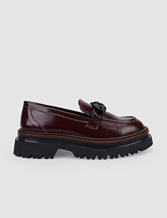 %100 Hakiki Deri Bordo Rugan Toka Detaylı Kadın Günlük Ayakkabı