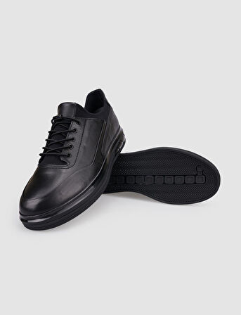 %100 Hakiki Deri Siyah Bağcıklı Erkek Günlük Ayakkabı