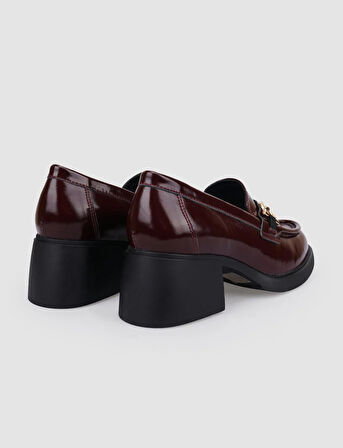 Cabani %100 Hakiki Deri Bordo Rugan Tokalı Kadın Topuklu Ayakkabı