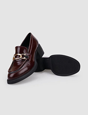 Cabani %100 Hakiki Deri Bordo Rugan Tokalı Kadın Topuklu Ayakkabı