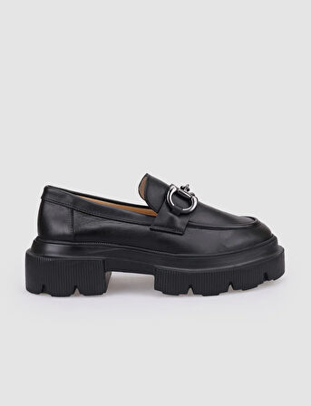 %100 Hakiki Deri Siyah Tokalı Kadın Günlük Ayakkabı