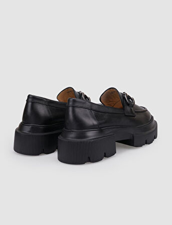 %100 Hakiki Deri Siyah Tokalı Kadın Günlük Ayakkabı