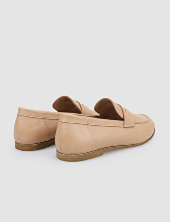 %100 Hakiki Deri Bej Kadın Loafer